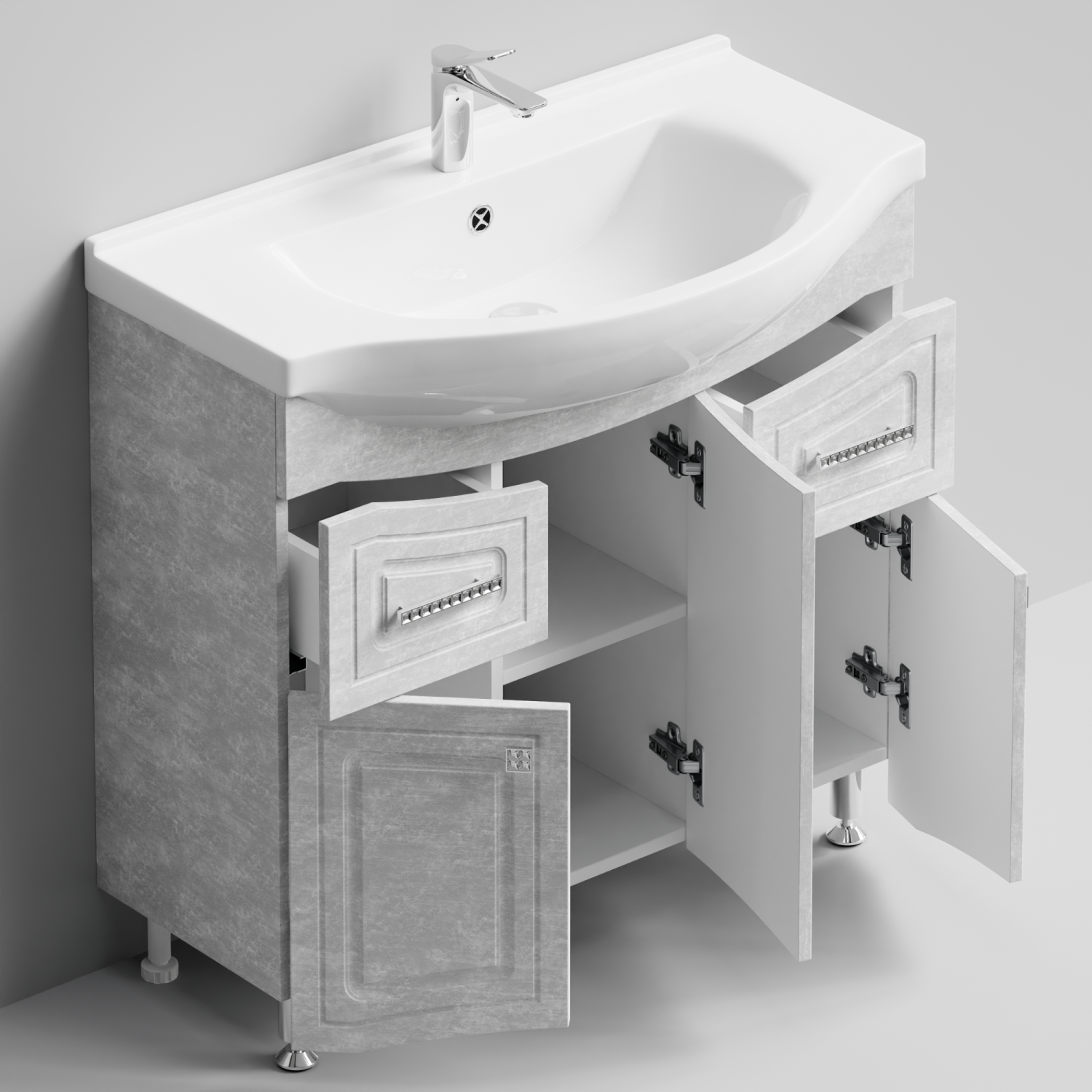 Тумба с раковиной Адам 90 напольная, Белый камень, петли справа
