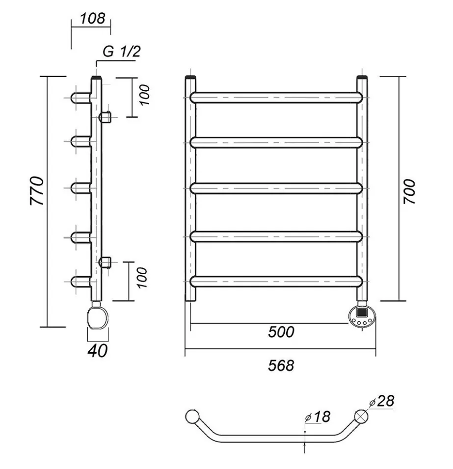 Полотенцесушитель электрический Domoterm Лаура Лаура П5 500x700 АБР ER, античная бронза