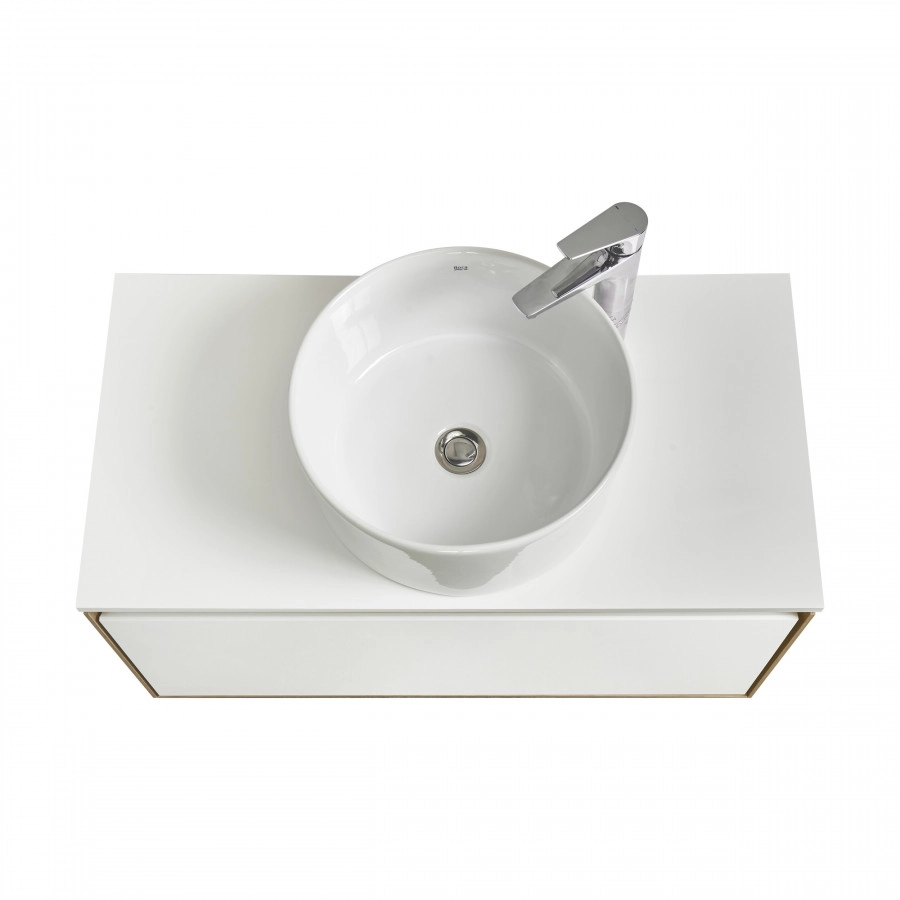 Тумба подвесная AQUATON Либерти 90, столешница белая, раковина MILA 40, дуб эльвезия