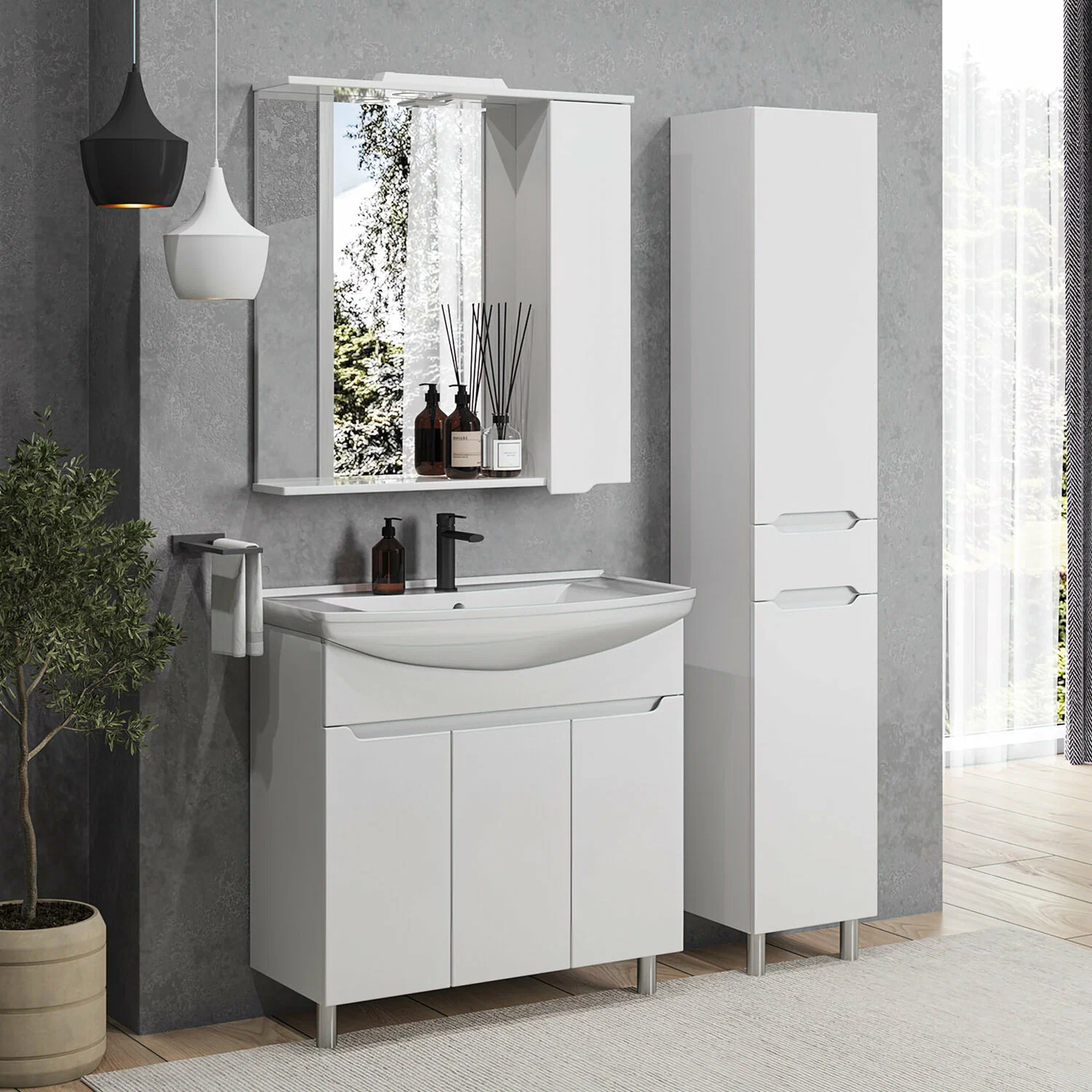 Тумба напольная SanStar Bianca 85 с раковиной Стиль 85, белая