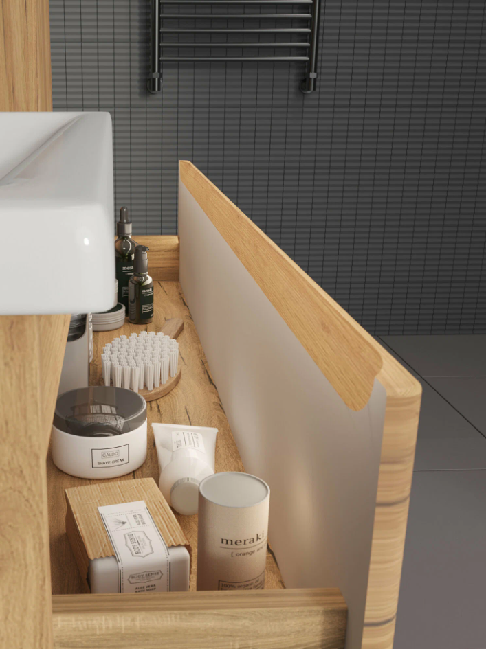 Тумба подвесная SanStar Riana 100 с раковиной Фостер 100, gold kraft