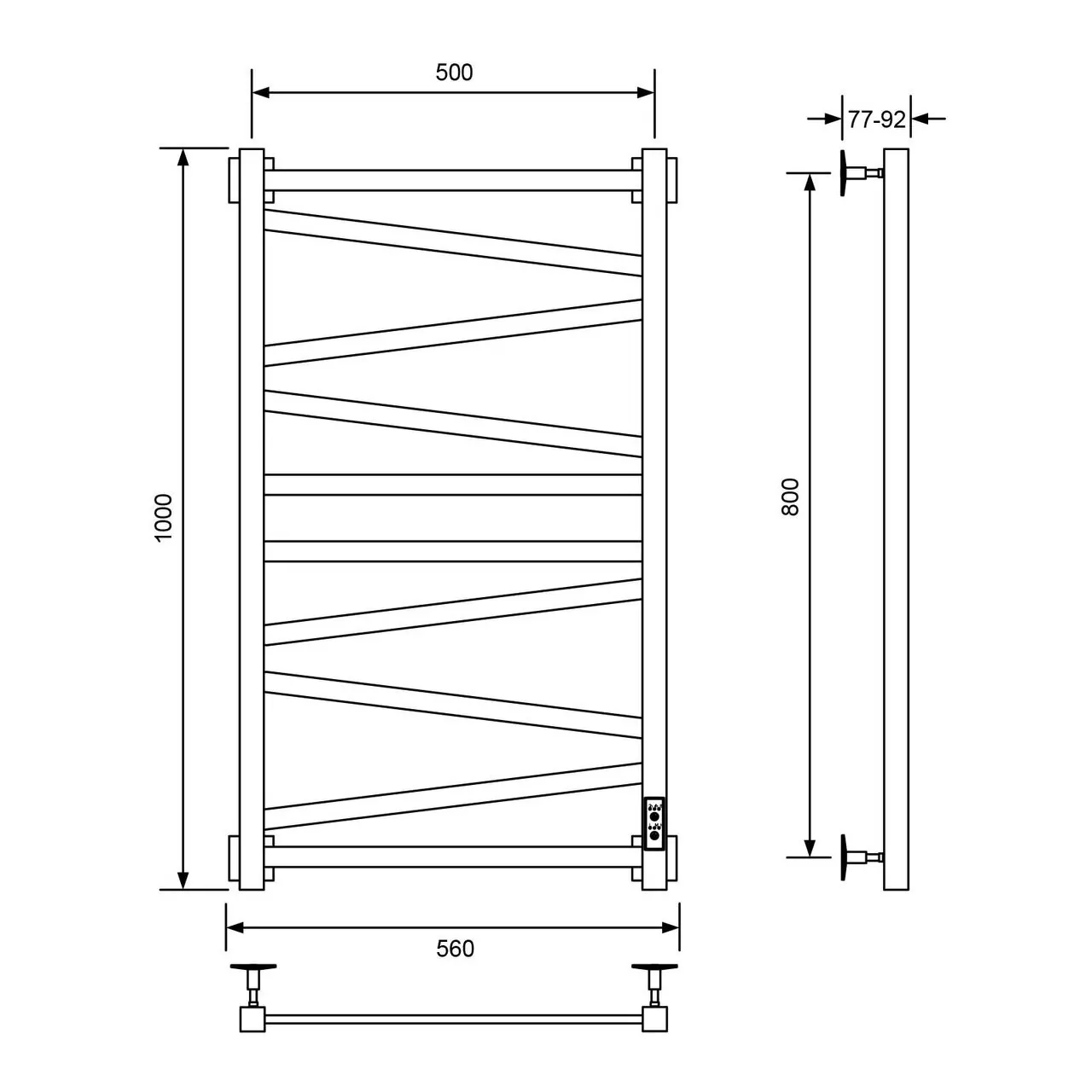 Полотенцесушитель электрический Veconi Barro-C B10050B-C 500х1000, черный
