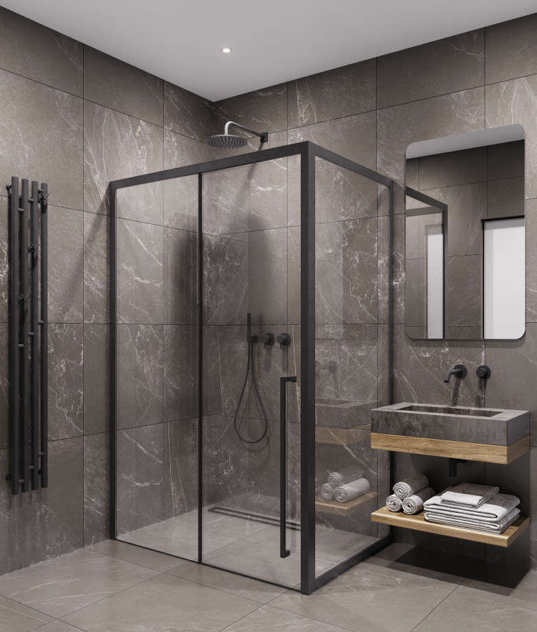 Душевой уголок Timo TDSS-150/03C-8R + TSS-1000/03C-8, 150x100 см, профиль черный, стекло прозрачное