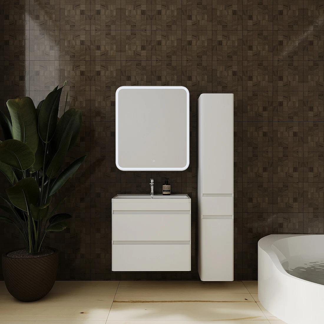 Тумба подвесная Style Line Атлантика 70 Plus Люкс с раковиной Атлантика 70, антискрейч, белый матовый