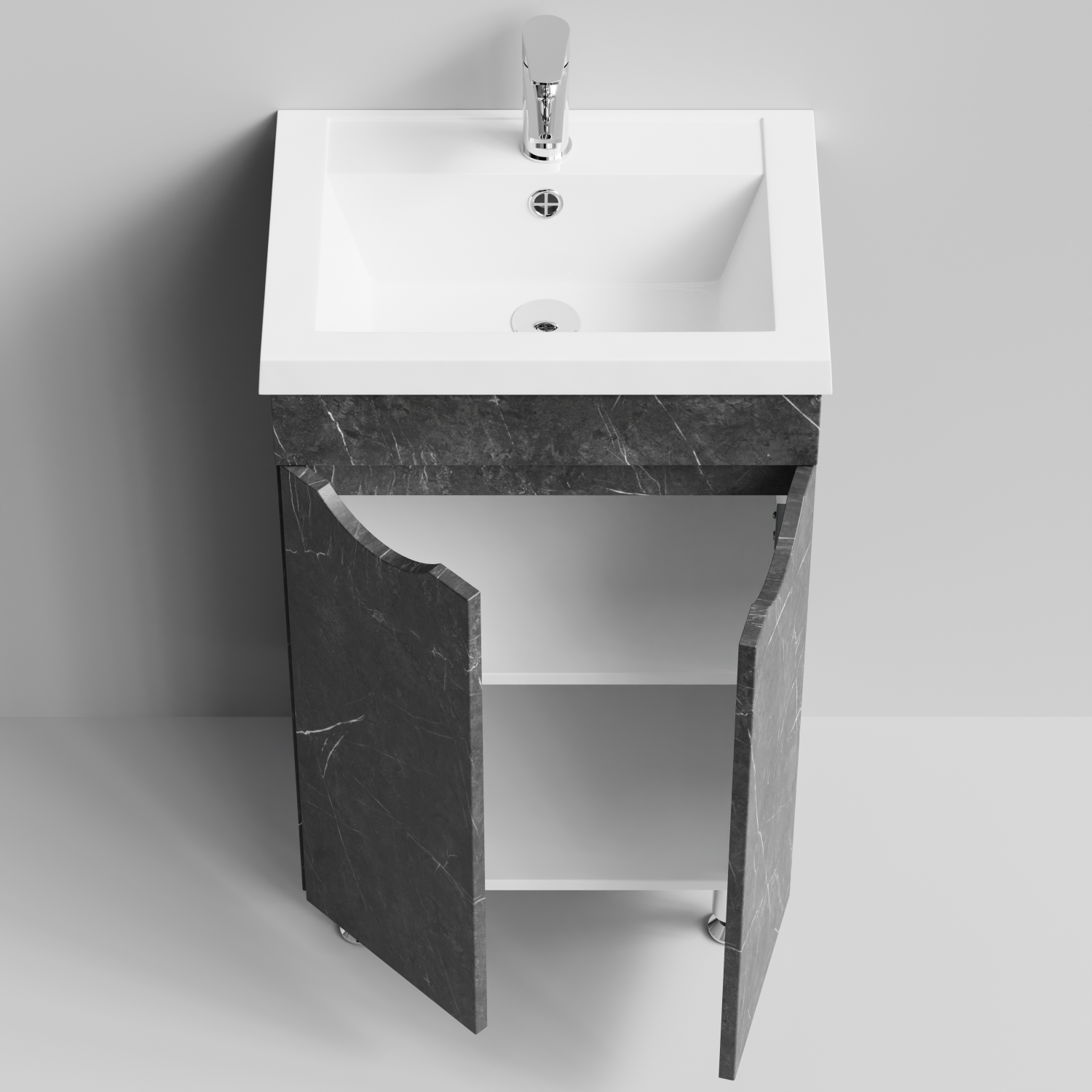 Тумба с раковиной Vod-ok Смайл 50 напольная, Мрамор Графит софт тач