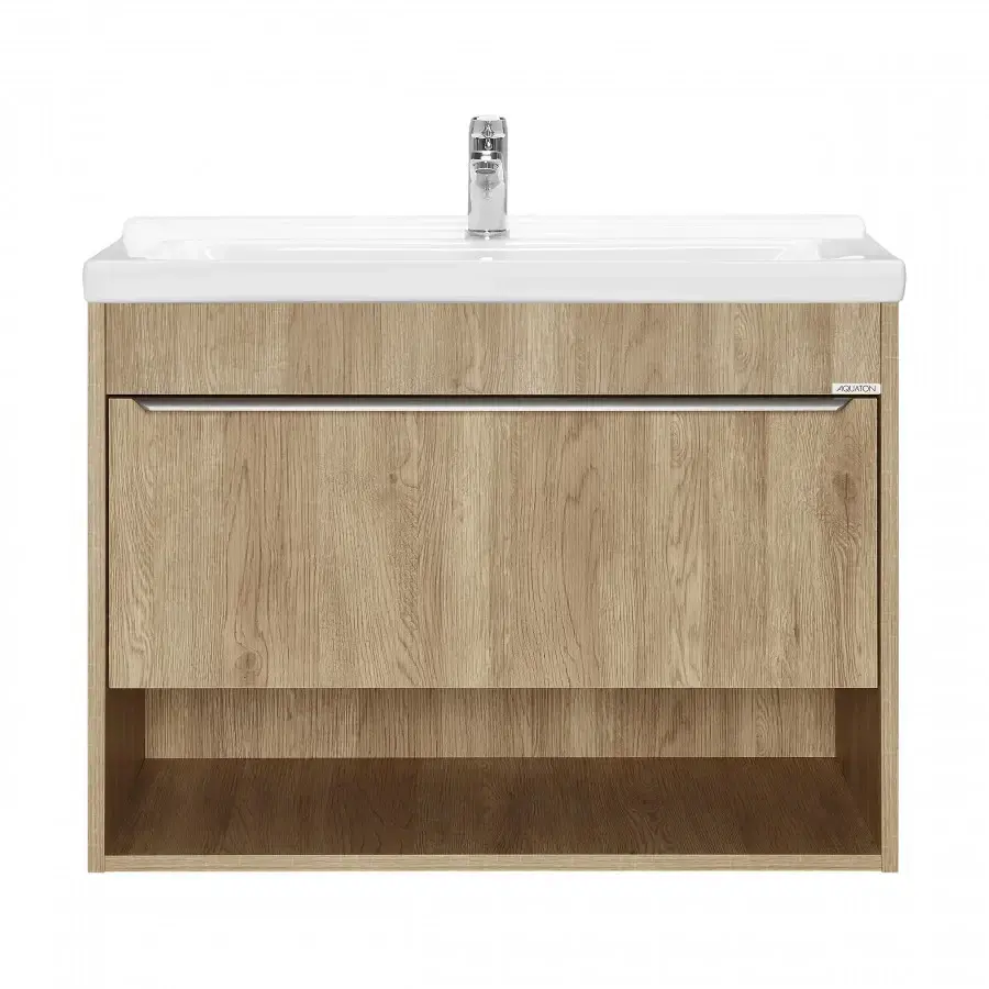 Тумба подвесная Aquaton Хоуп 80 с раковиной Миранда 80, 1 ящик, орех