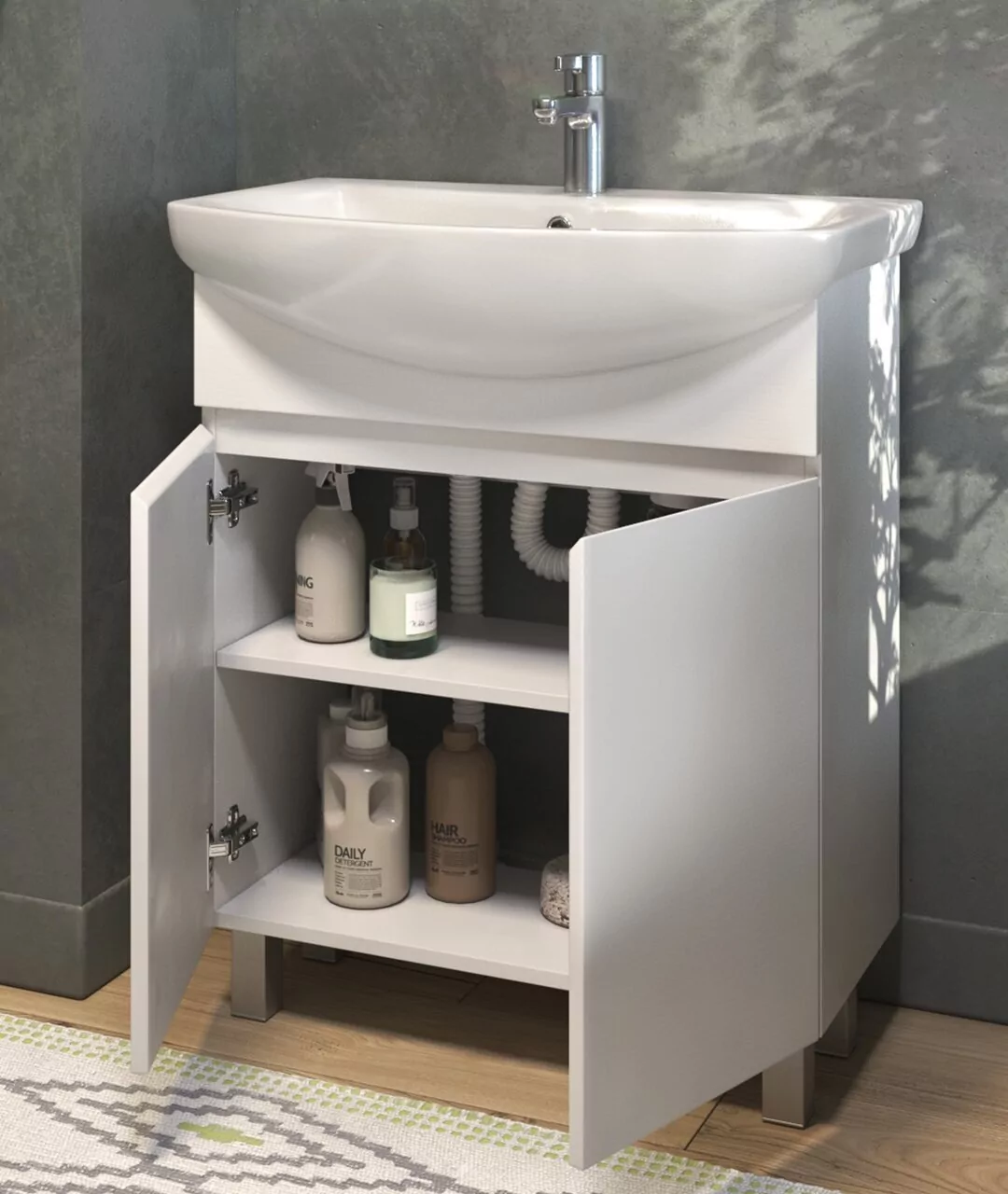 Тумба напольная Vigo Wing 70 с раковиной Балтика 70, 2 двери, белый