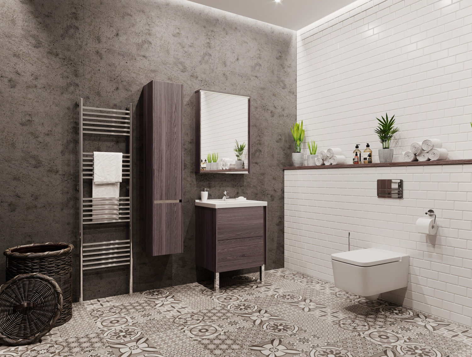 Тумба подвесная Aquaton Стоун 60 с раковиной Миранда 60, грецкий орех