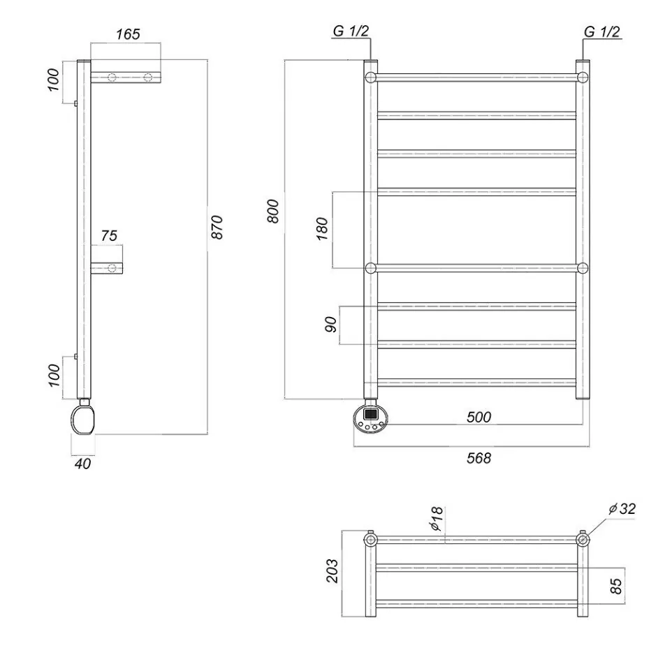Полотенцесушитель электрический Domoterm Медея сп2 П8 500x800 EL левый, хром