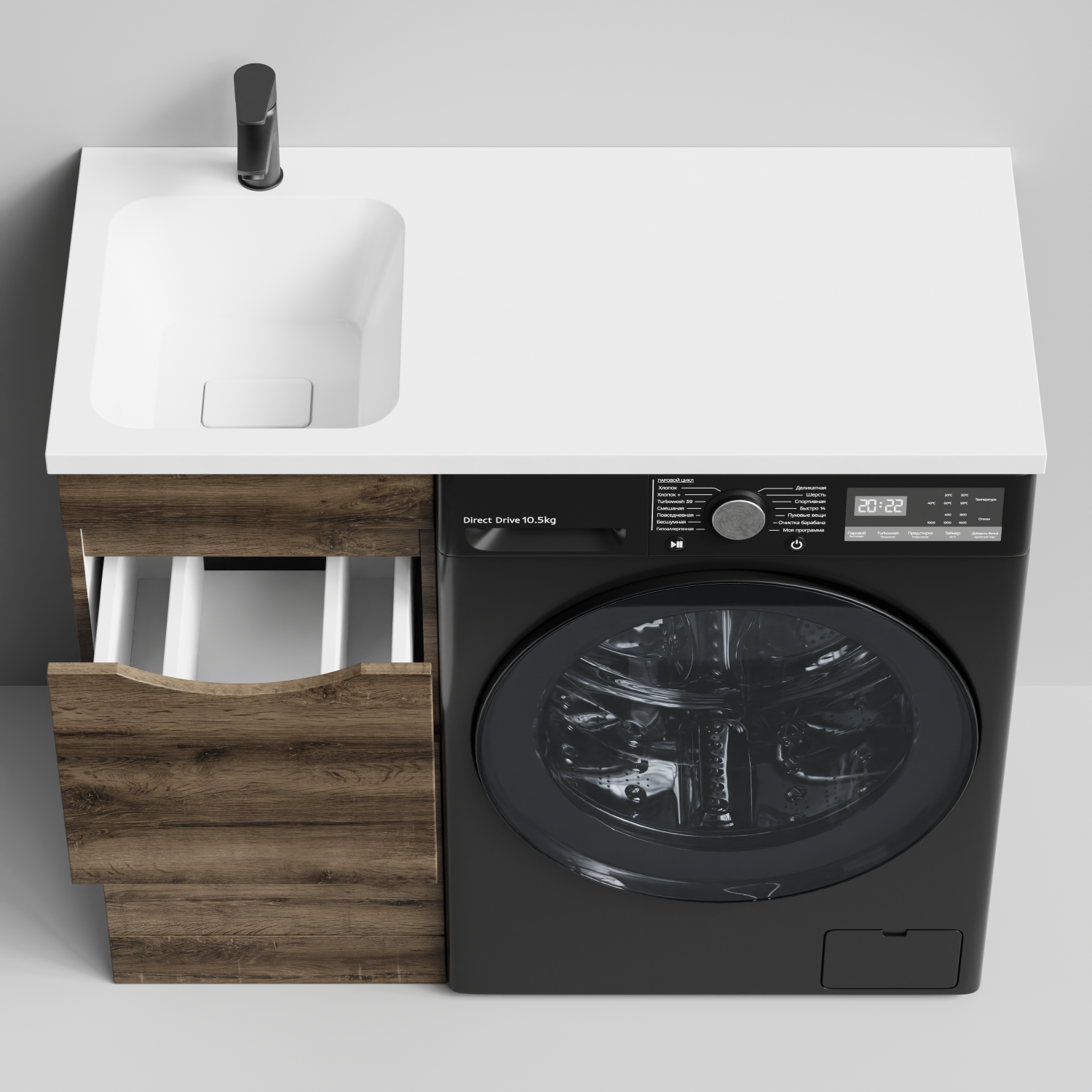 Тумба Vod-ok 38 с раковиной Смайл 100 напольная, под стиральную машину, левая, Дуб крымский коричневый