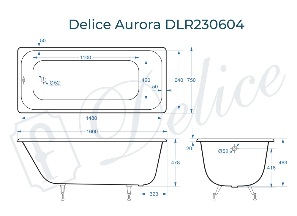 Ванна чугунная Delice Aurora 160х75 DLR230604
