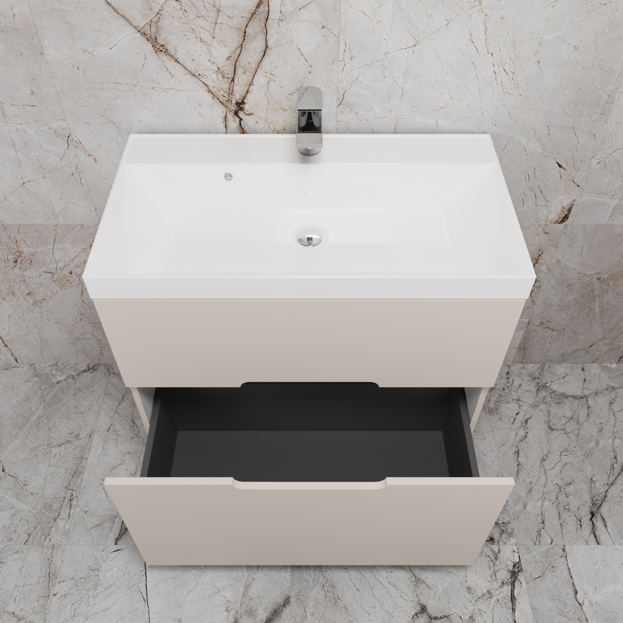 Тумба напольная Style Line "Матис 80" с раковиной ASTI 80 белый, (2 ящика), Крем