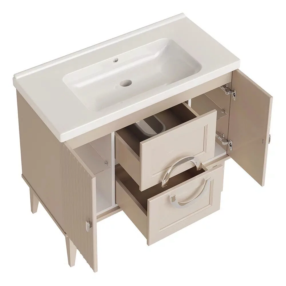 Тумба напольная Asb-Woodline Федерика 100 с раковиной Гармония 100, тирамису софт