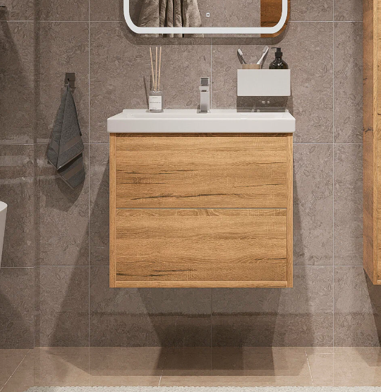 Тумба подвесная SanStar Siva 60 с раковиной Фест 60 Дуб вотан