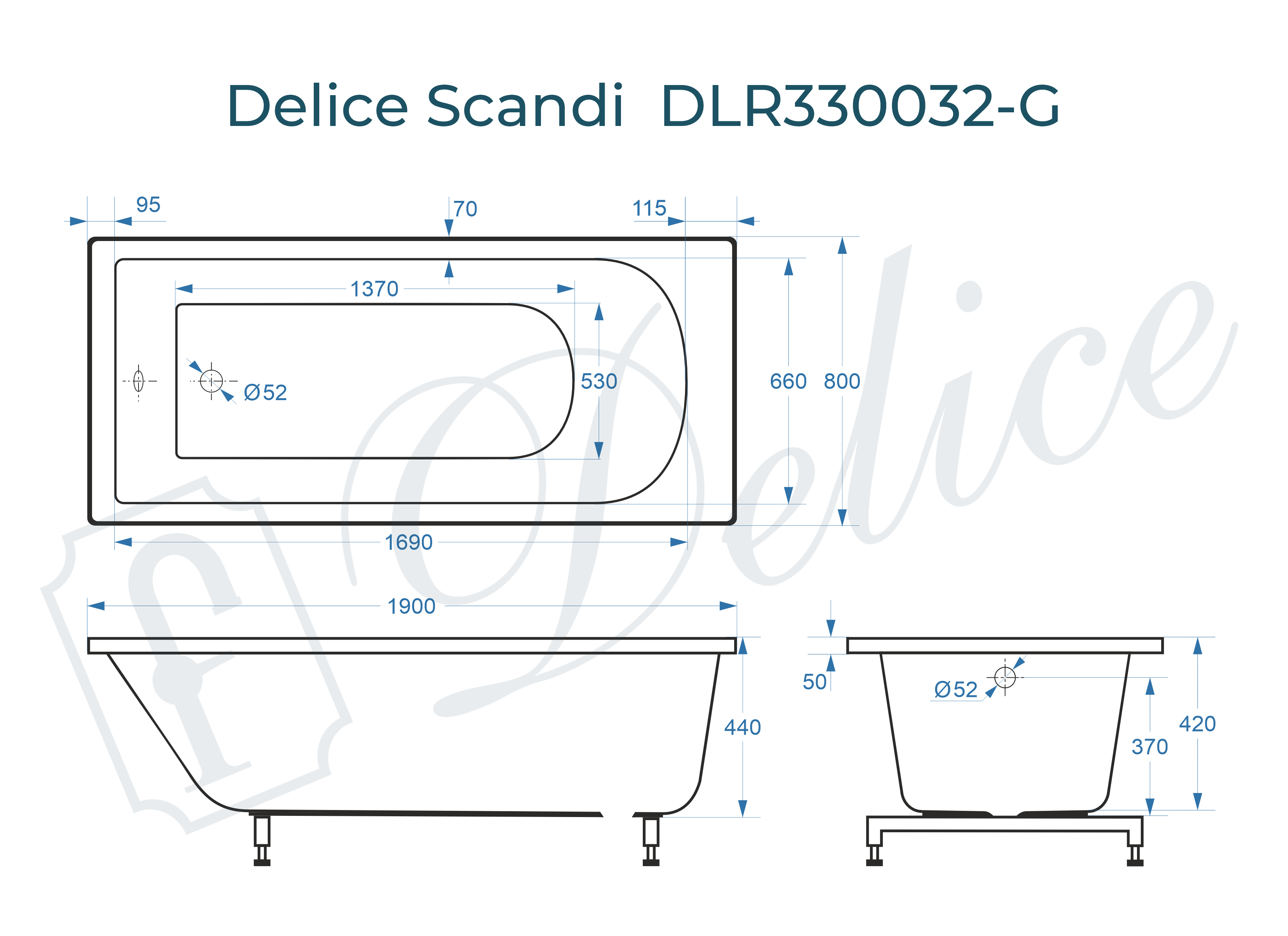Ванна из литьевого мрамора Delice Scandi 190х80 глянцевая DLR330032-G