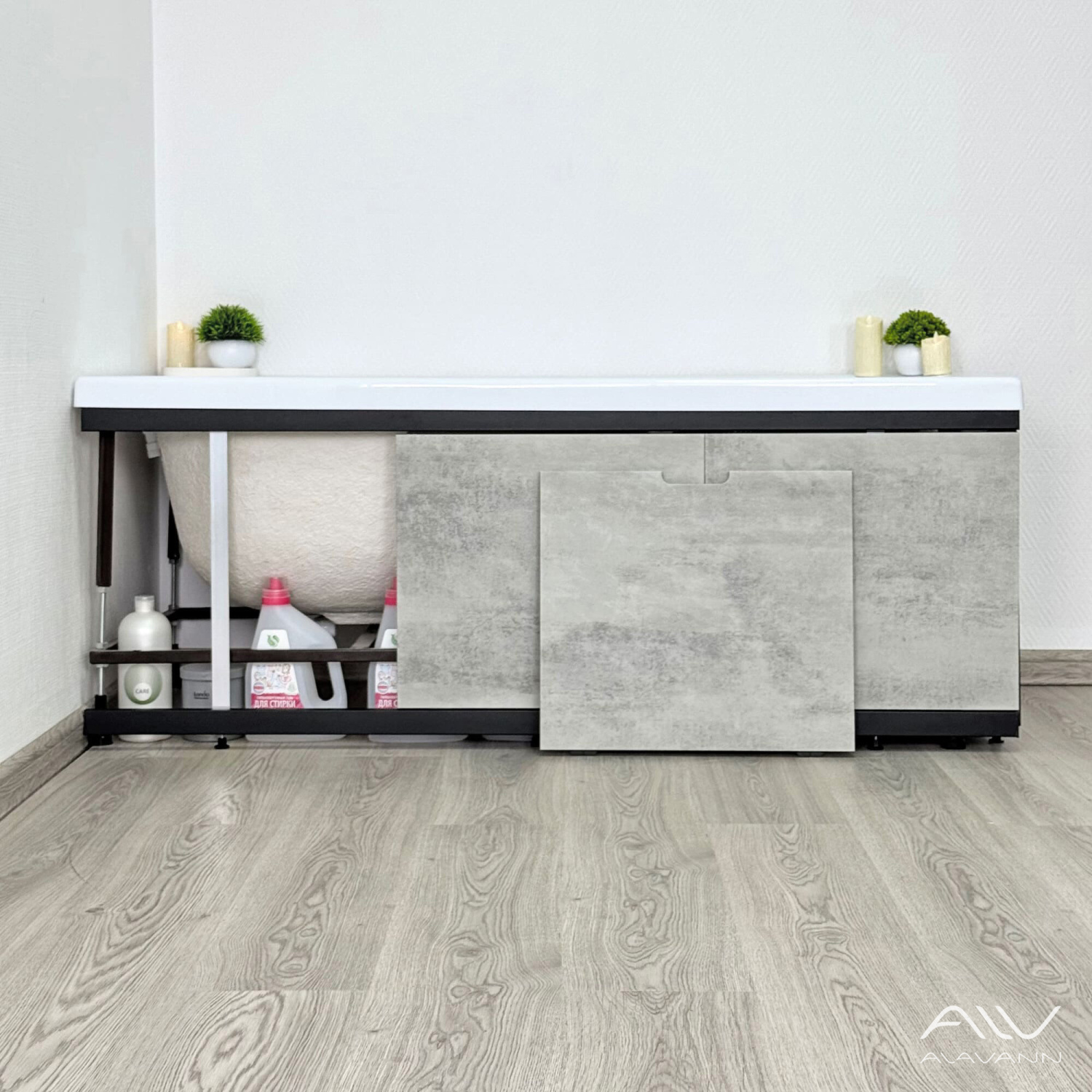 Экран под ванну Alavann Rita Black AL 170 раздвижной со съемной дверкой серый бетон