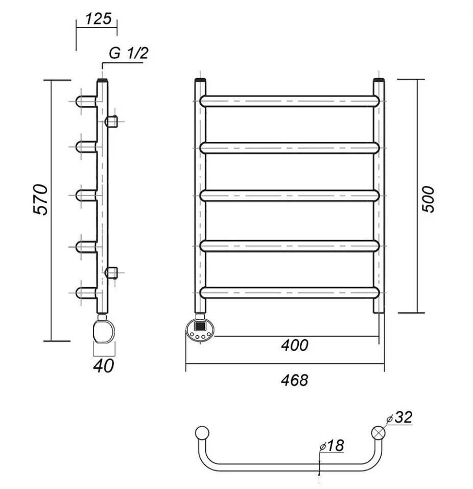 Полотенцесушитель электрический Domoterm Стефано П5 400x500 EL, хром