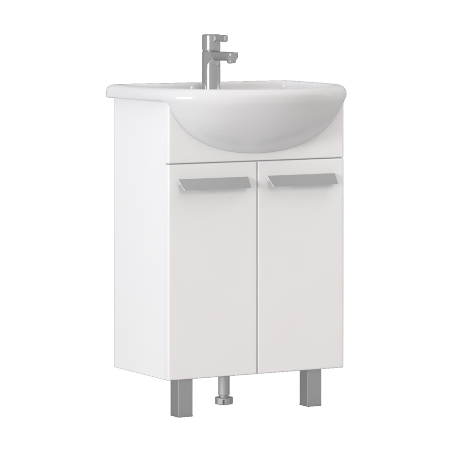 Тумба напольная Vigo Hoska 55 с раковиной Уют 55, 2 двери, белый