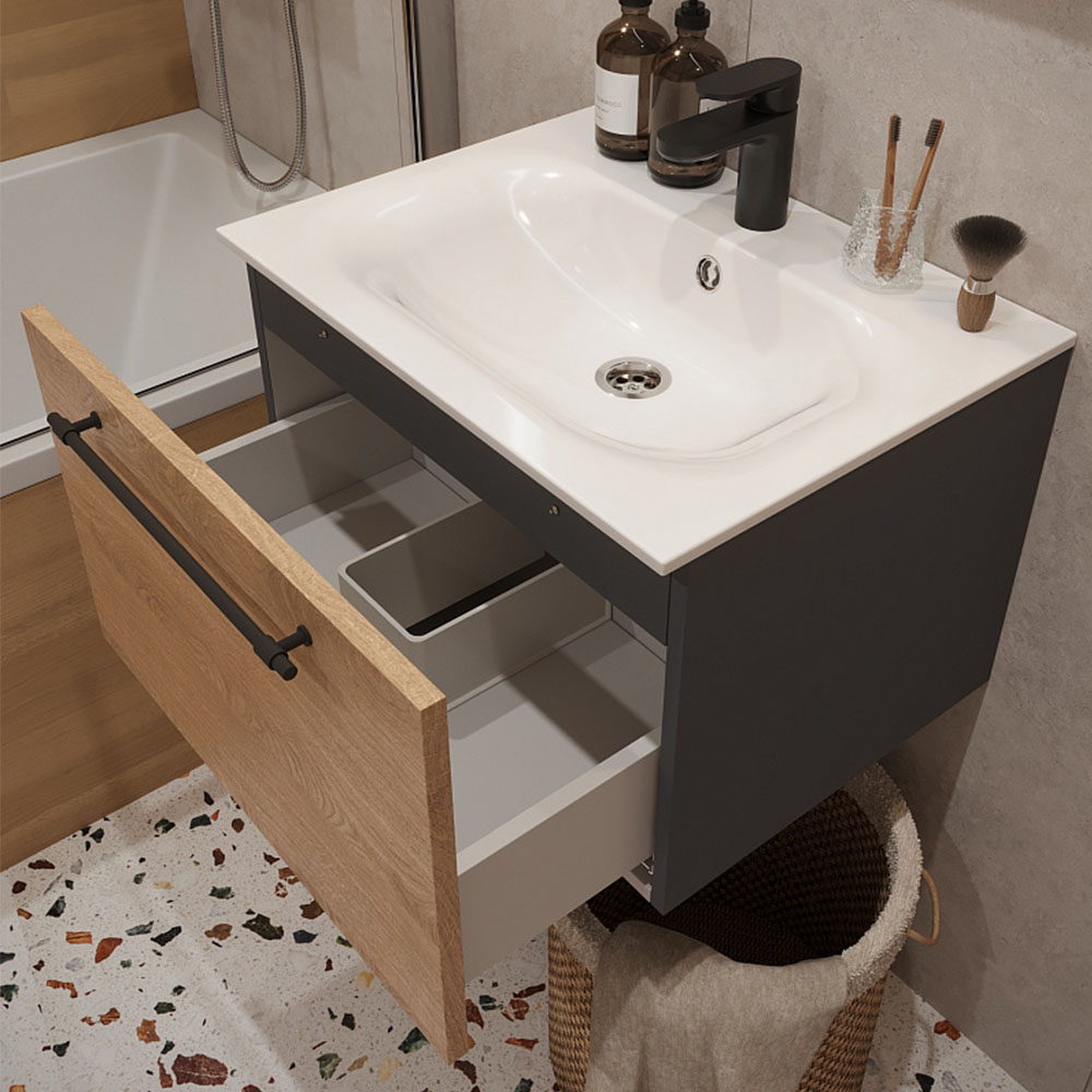 Тумба с раковиной подвесная (60 см) Terminus Venta VEN10601300001O, шпон/дуб