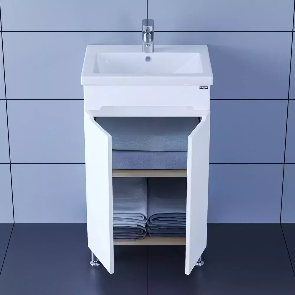 Тумба напольная Санта Лондон 50 с раковиной Фостер 50, две двери, белая