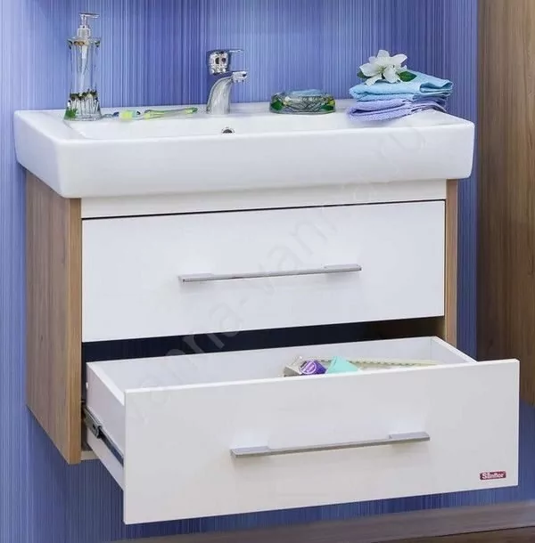 Тумба с раковиной Sanflor Ларго 70 2 подвесная, белый/вяз швейцарский