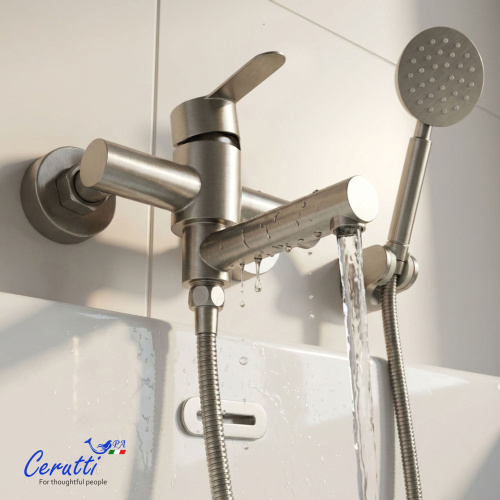 Смеситель для ванны Ceruttispa Овидио VBN (OVIDIO VBN) из нержавеющей стали, цвет матовый никель