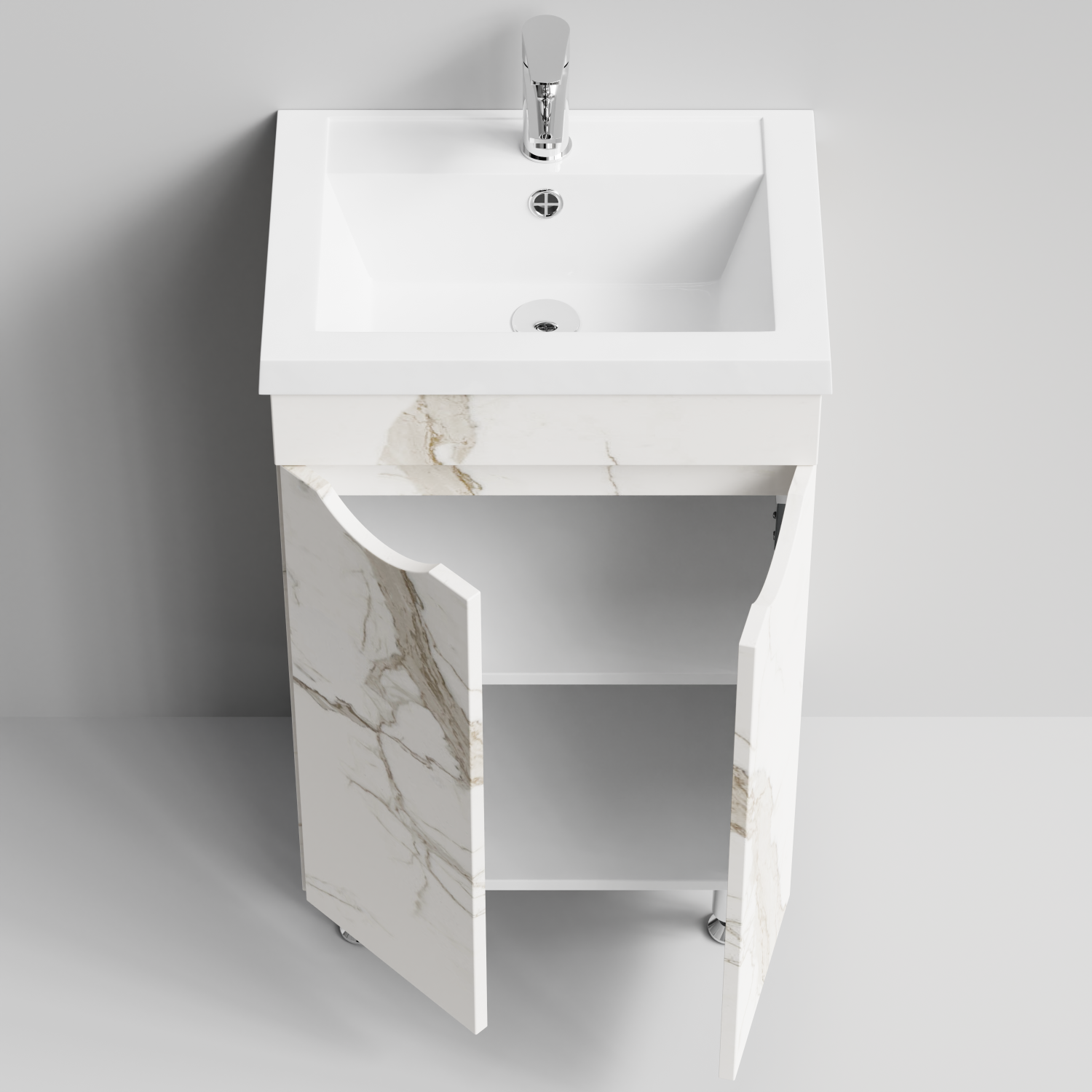 Тумба с раковиной Vod-ok Смайл 50 напольная, Мрамор Белый натур милк