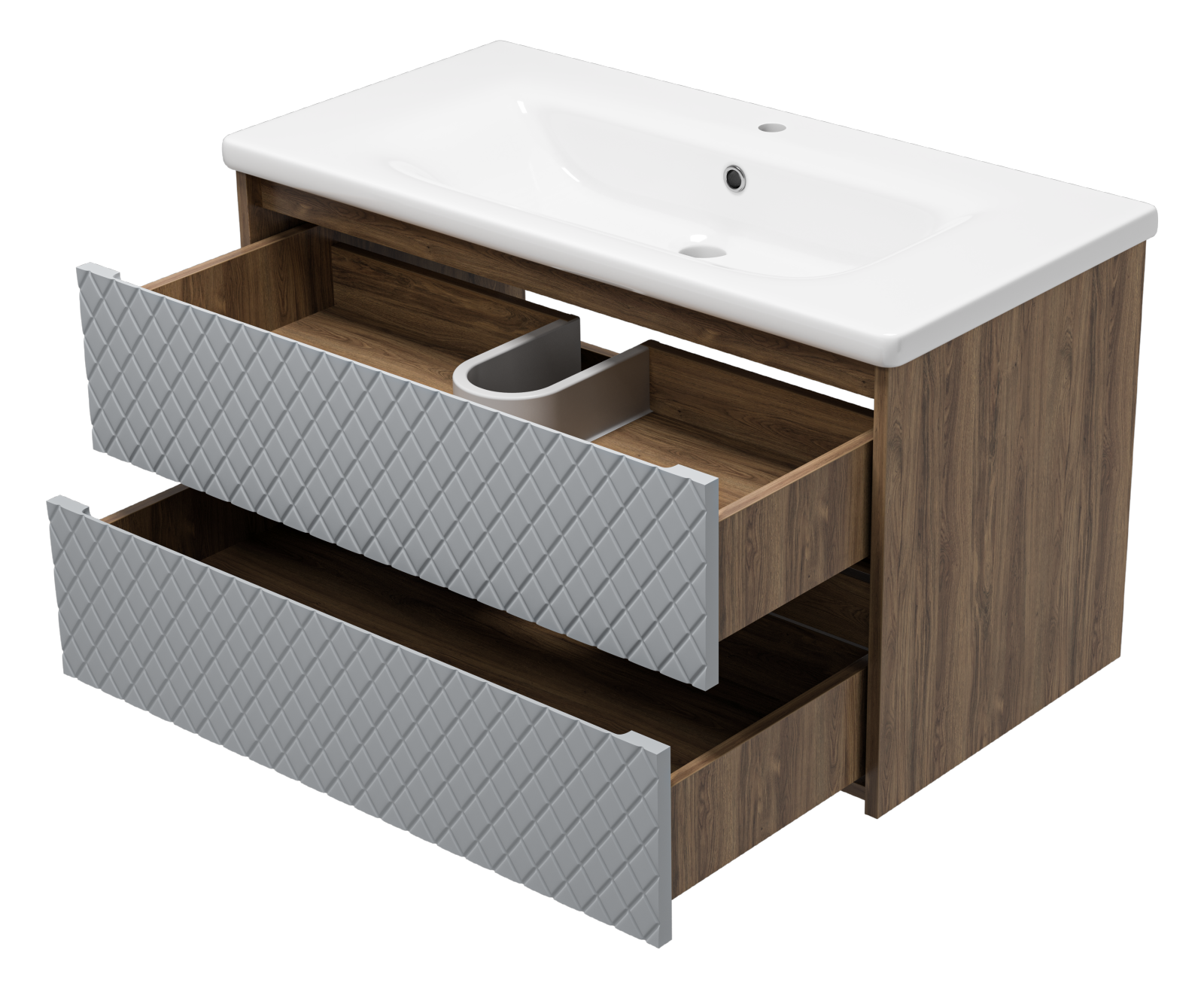 Тумба с раковиной Brevita Chester 90 подвесная, серый/дуб чарльстон темно-коричневый