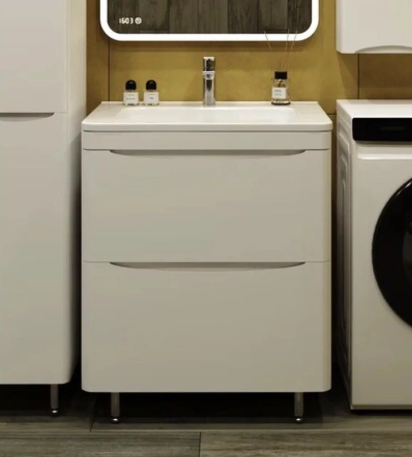 Тумба напольная Style Line Бергамо мини 70 с раковиной Каре Люкс Мини 70, белый антискрейч