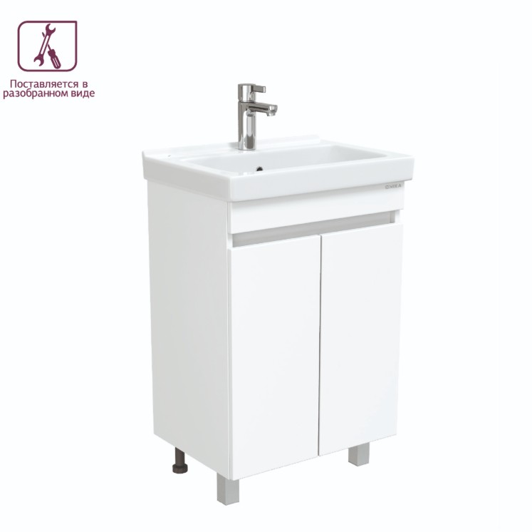 Тумба с раковиной Onika Милтон Квадро 55 напольная, белый, (разборная)