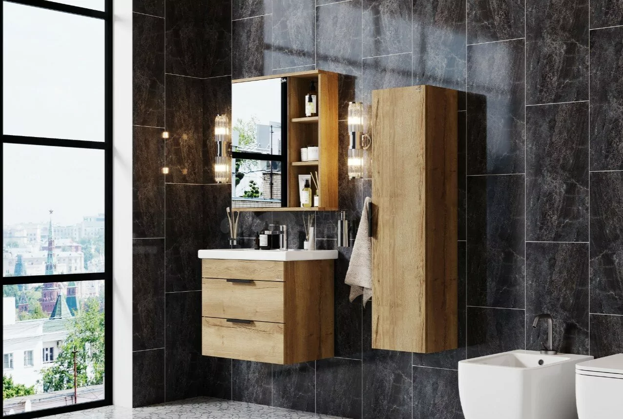 Тумба с раковиной Onika Легран 50 подвесная, дуб галифакс