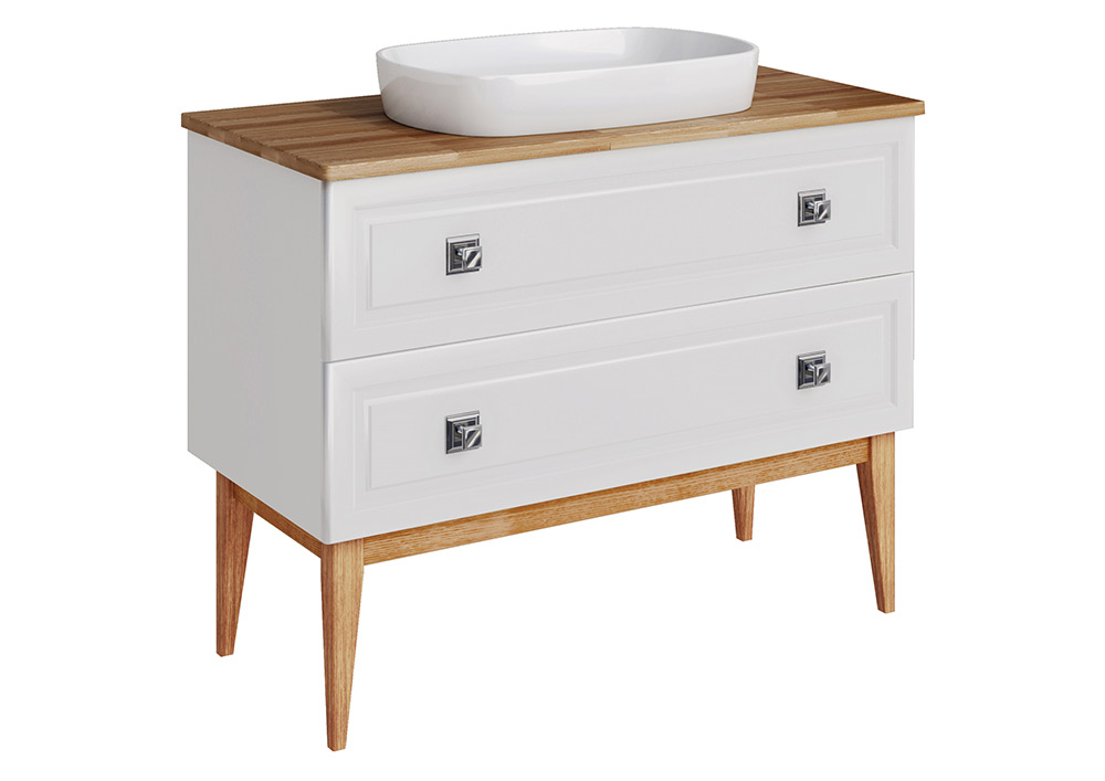 Мебель для ванной ASB Woodline Каталина 100 комплект, напольный, слоновая кость, хром