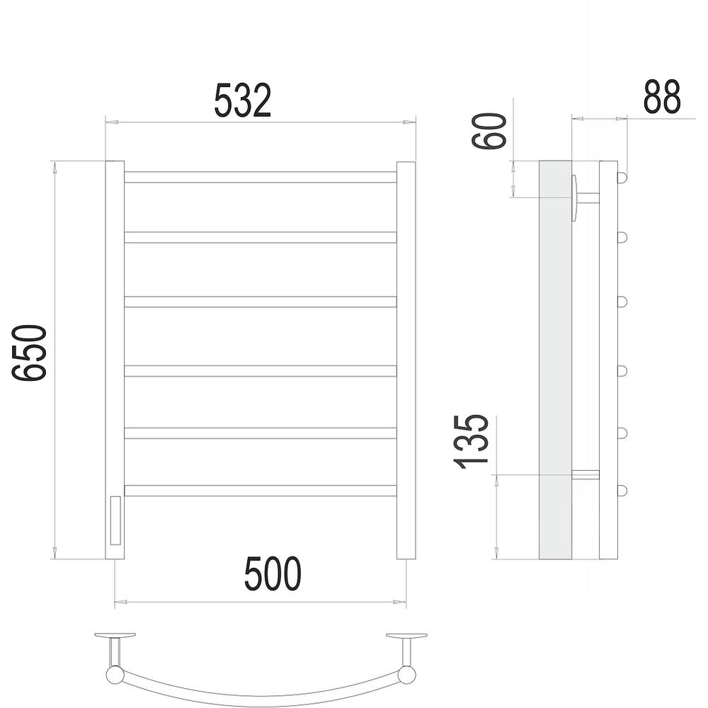 Полотенцесушитель электрический Terminus Классик П6 50х65, левый