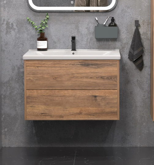 Тумба подвесная SanStar Siva 80 с раковиной Como 80 Дуб веллингтон табак