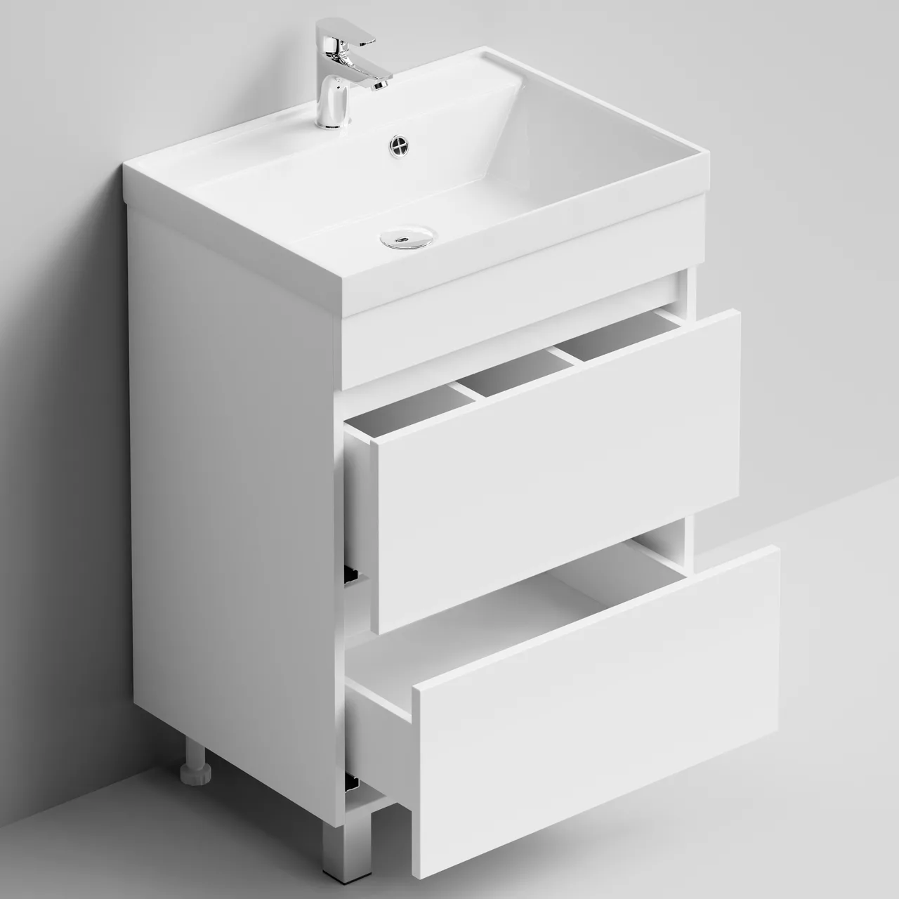 Тумба напольная Vod-ok Бест 60 с раковиной Classica 60, белая + 13 цветов