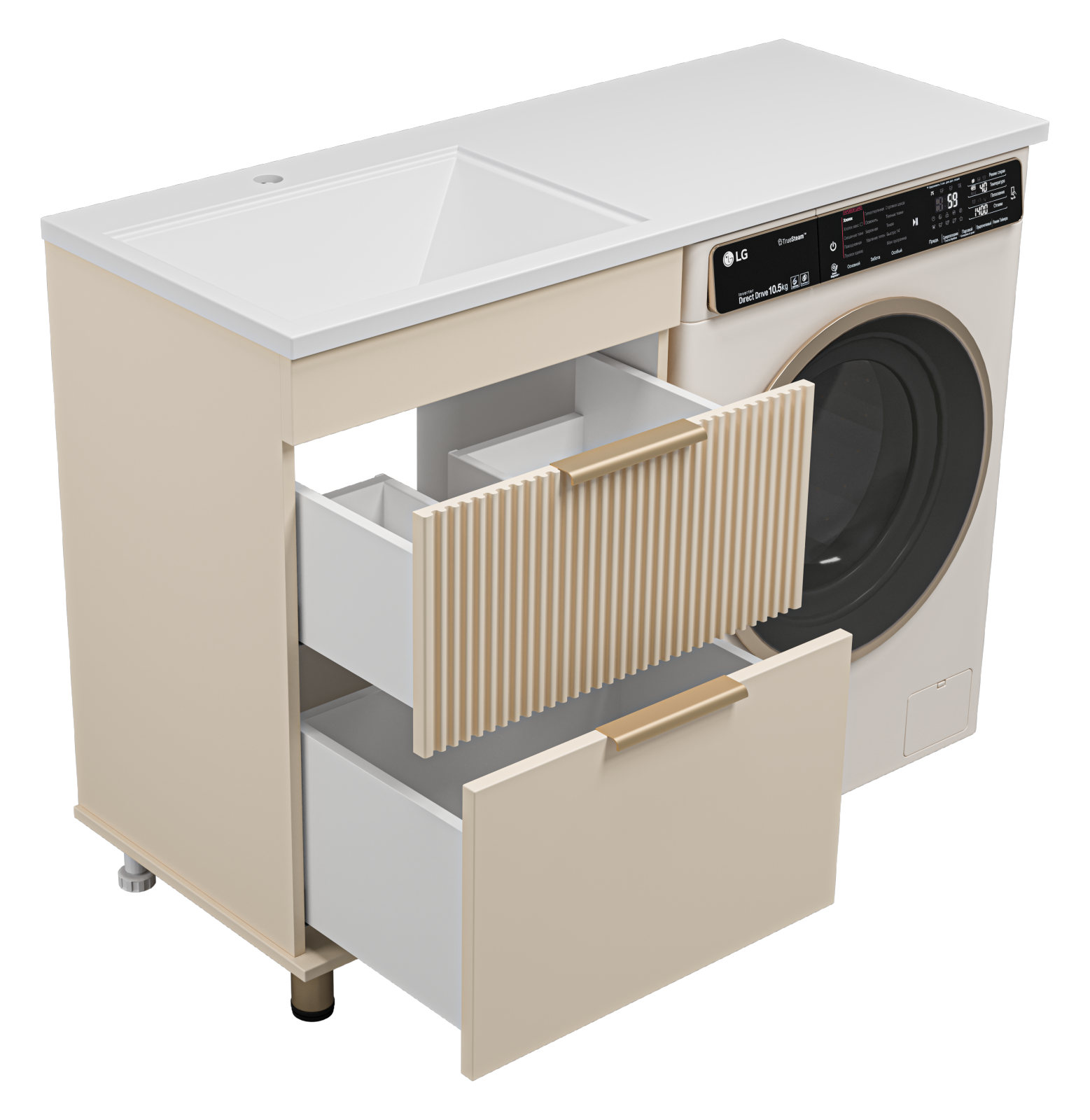Тумба с раковиной Brevita Enfida 60 под стиральную машину, с раковиной Эстет Даллас 120 L, бежевый