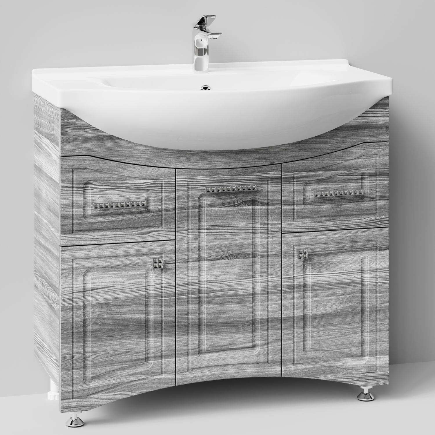Тумба с раковиной Адам 90 напольная, Лиственница структурная контрастно-серая, петли слева