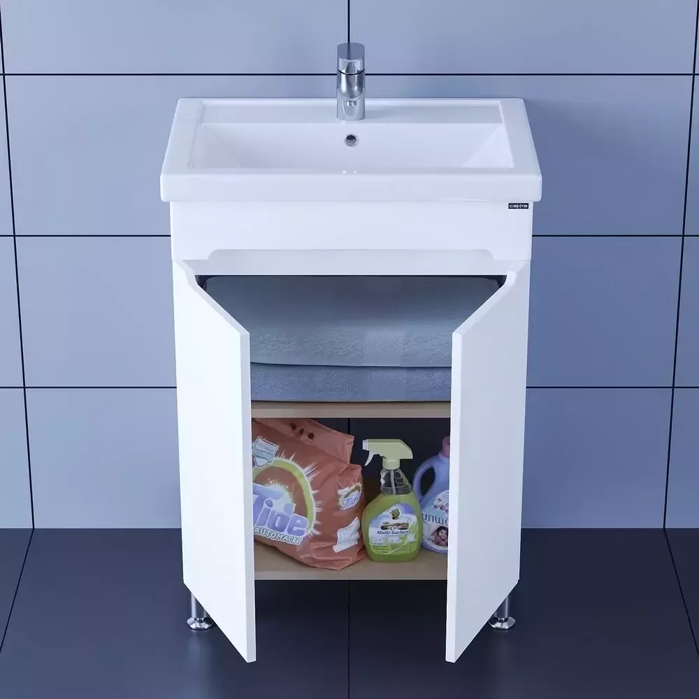 Тумба напольная Санта Лондон 60 с раковиной Фостер 60, 2 двери, белая