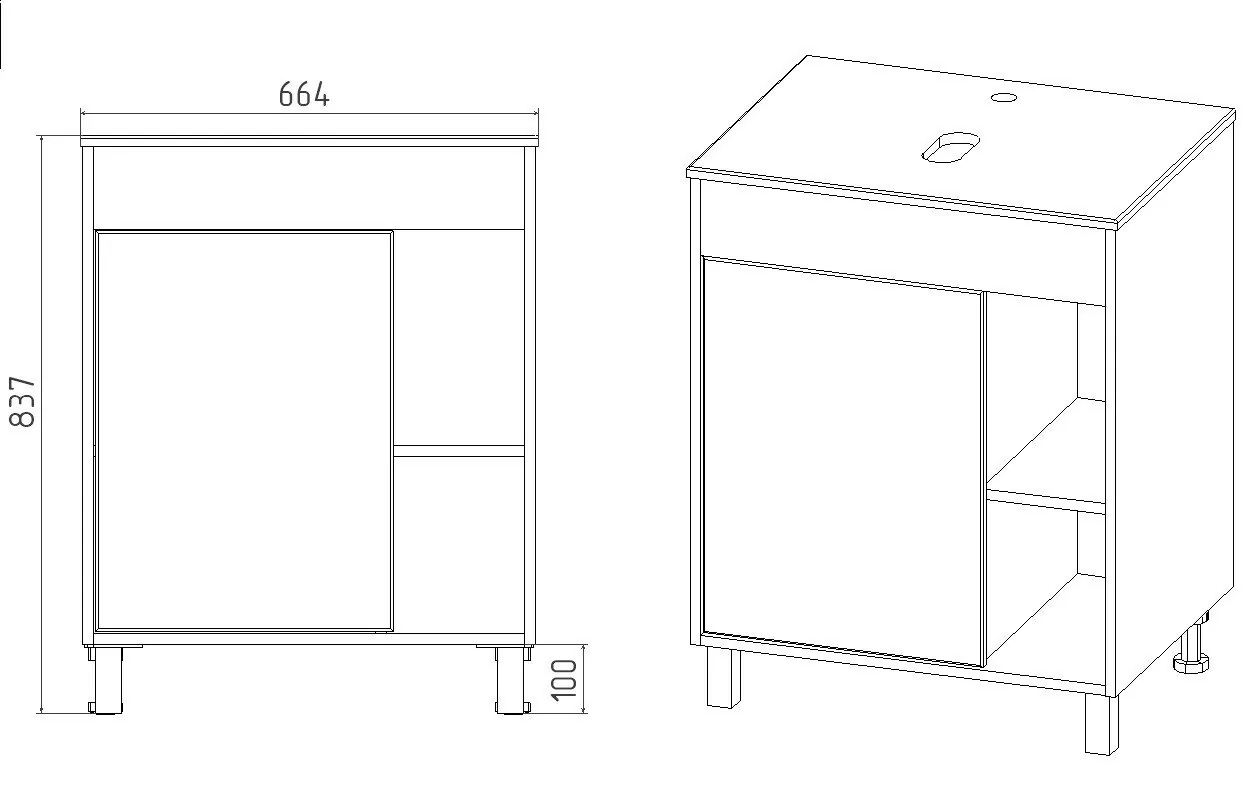 Тумба напольная Viant Бостон 65 с раковиной Moduo 50, 1 дверь, графит/дуб вотан