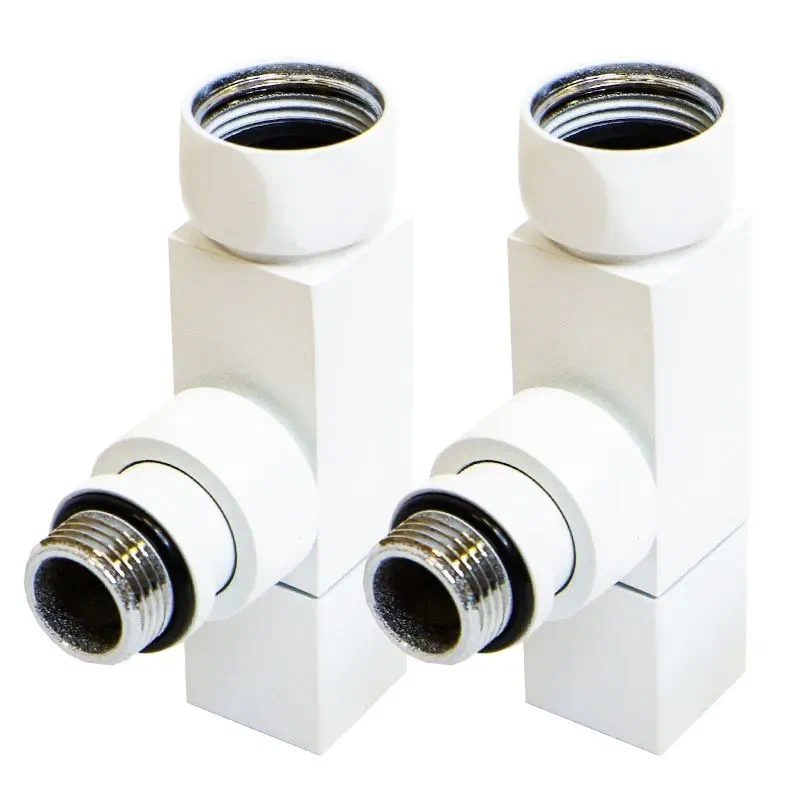 Кран для полотенцесушителя / вентиль угловой Energy, 1/2'' - 3/4'', цвет белый матовый, ручка квадрат - 2 шт.