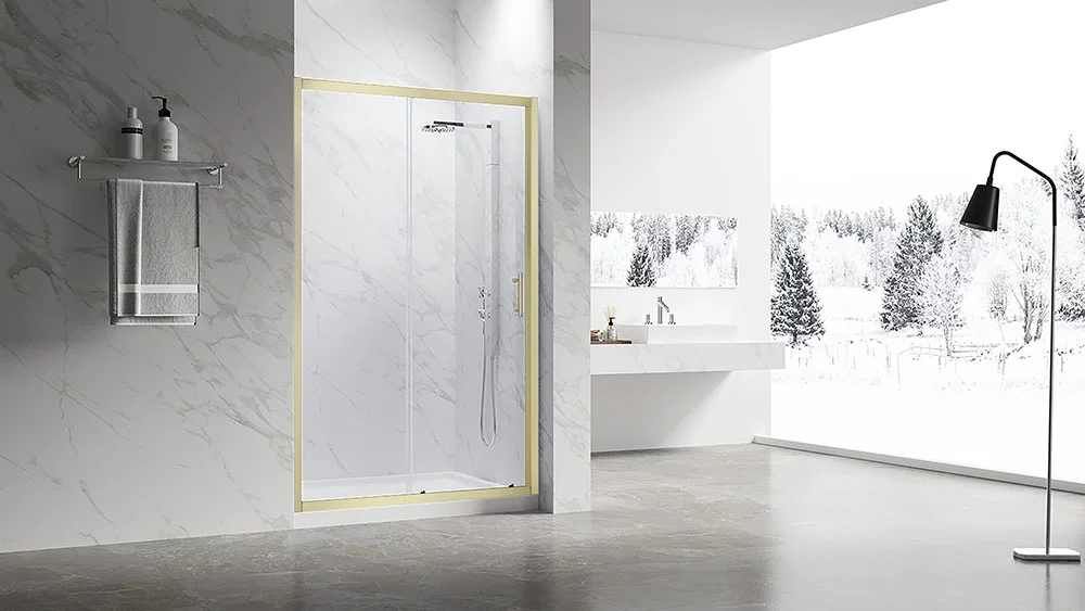 Душевая дверь Veconi Vianno VN-55G, 1500x1950, Золото брашинг, стекло прозрачное