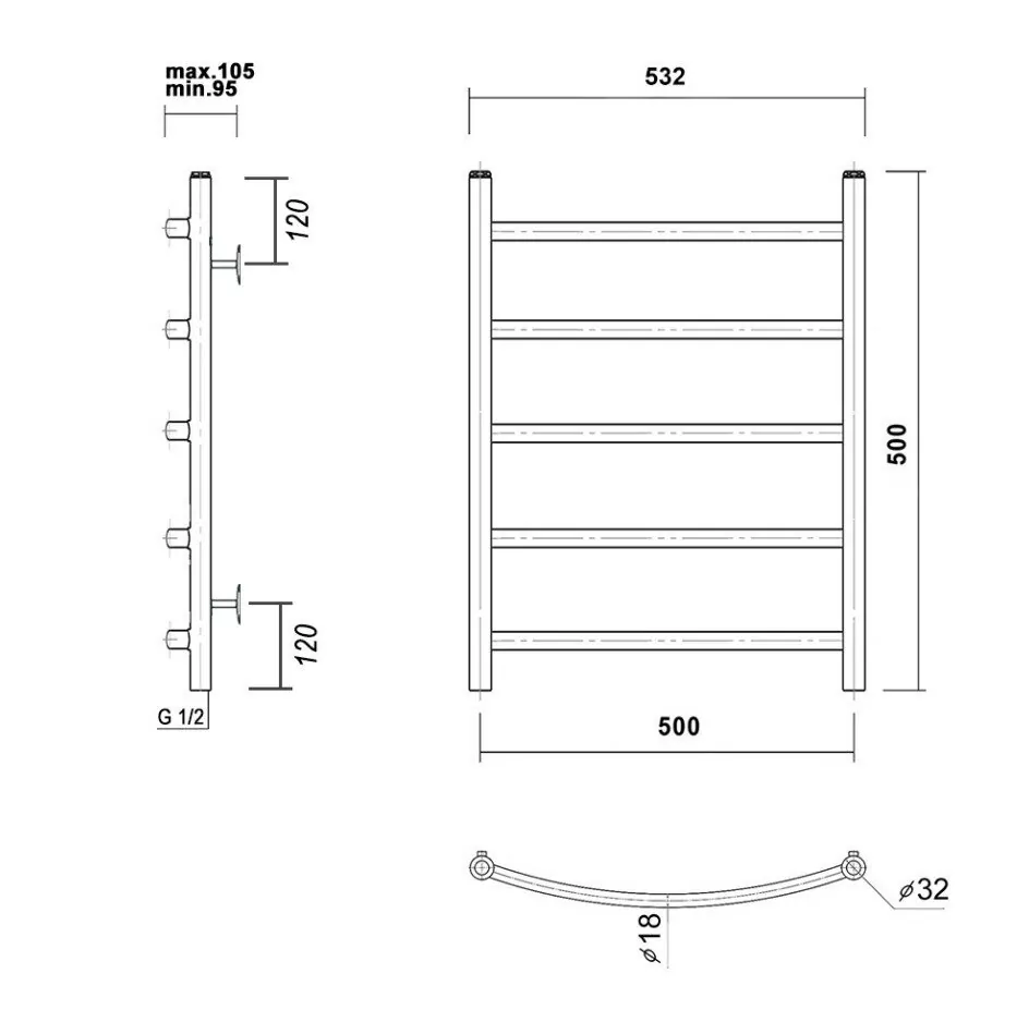 Полотенцесушитель водяной Domoterm Калипсо П5 500x500 черный матовый