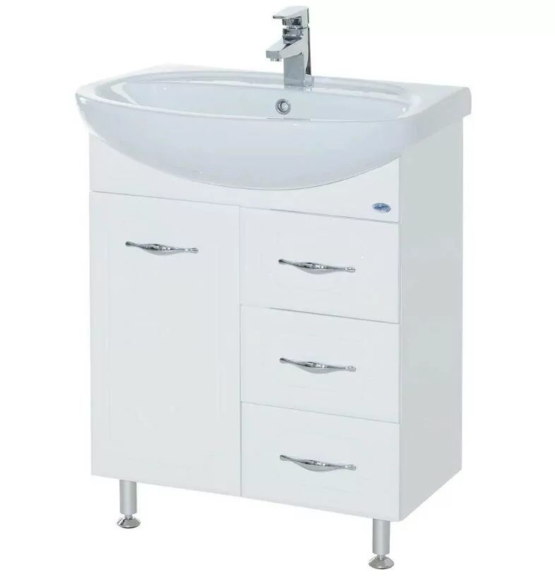 Тумба с раковиной Bellezza Стелла 65 напольная, три ящика, белая