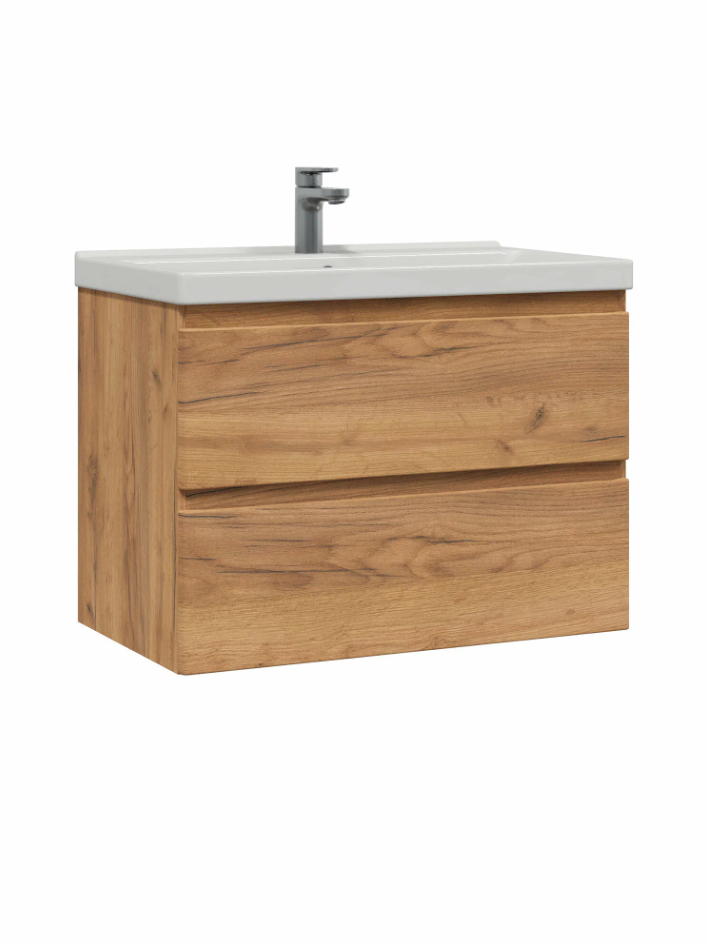 Тумба подвесная SanStar Riana 80 с раковиной Фостер 80, gold kraft