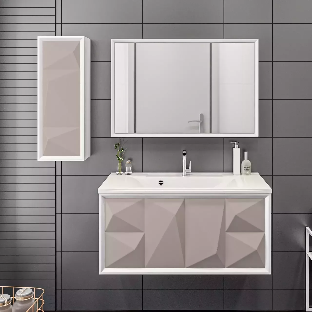 Шкаф навесной 1Marka Romb 30П Cappuccino L, 1 дверь, капучино