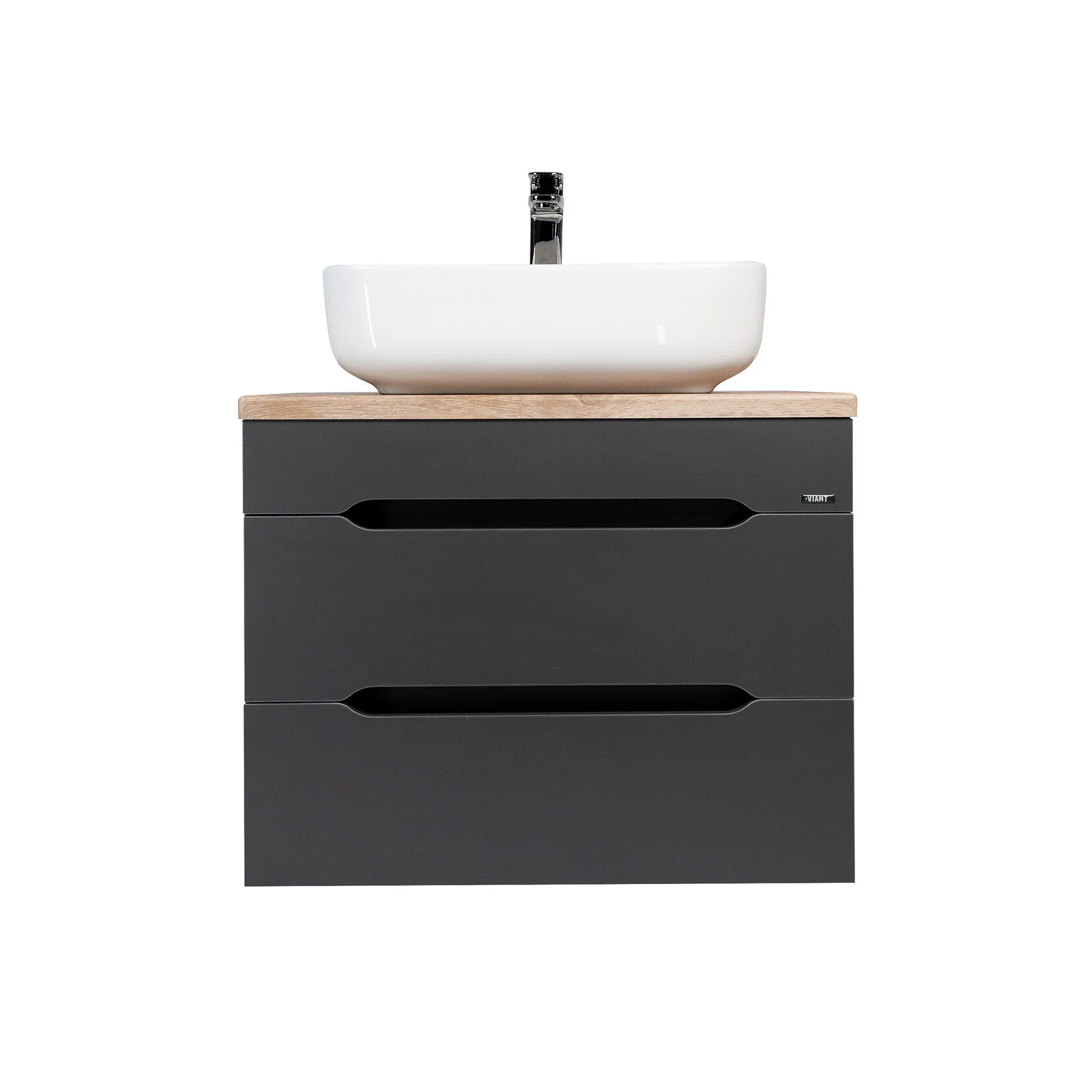 Тумба подвесная Viant Марсель 66 с раковиной Moduo 50, два ящика, графит