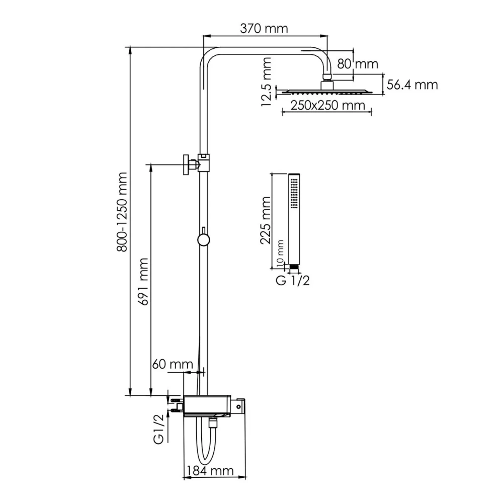 Душевая стойка WasserKraft A114.255.217.CB Thermo хром/черный Soft-touch от магазина Vanna-Vanna.ru!