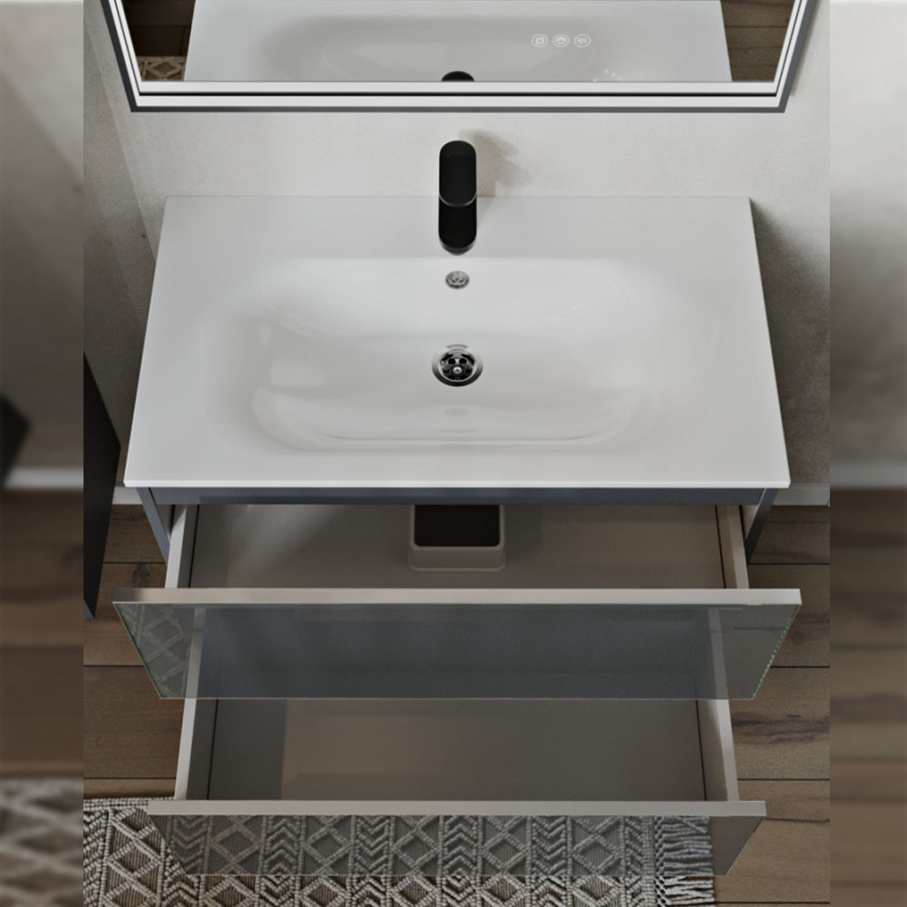 Тумба с раковиной подвесная (80 см) Terminus Vega VEG10802701601OSL, графит