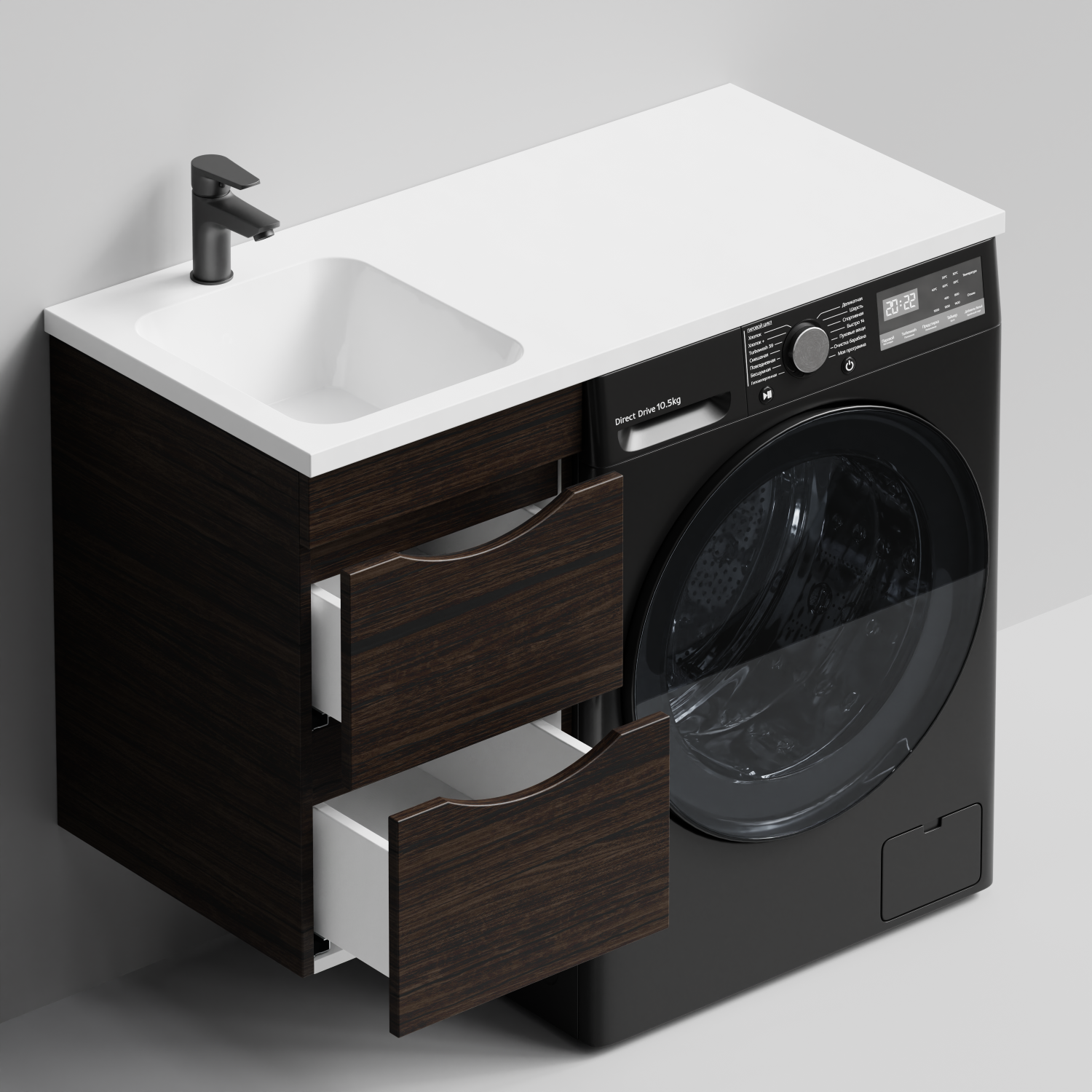 Тумба Vod-ok 38 с раковиной Смайл 100 подвесная, под стиральную машину, левая, Палисандр