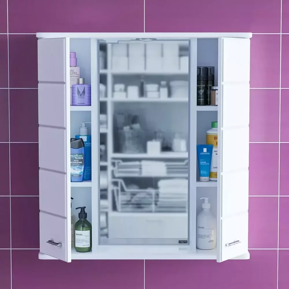 Зеркало-шкаф Санта Омега 75 свет, белый